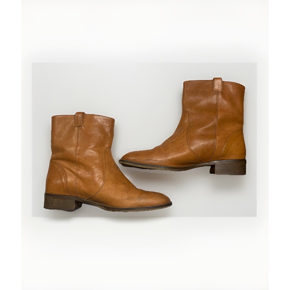 J.Crew Ankle Boots Womens Size 7 Leather Pull On Almond‎ Toe Classic Short Boots